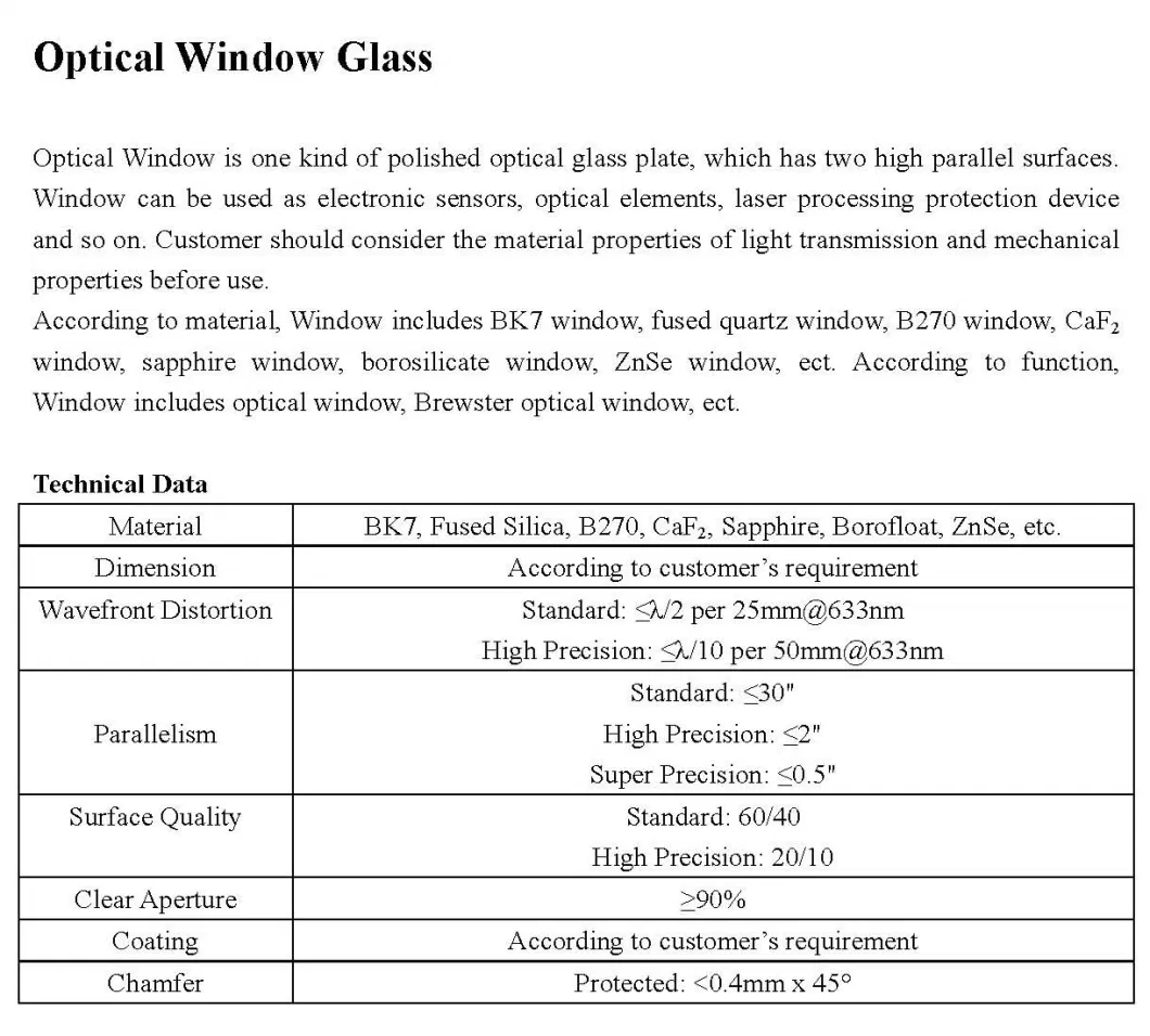 Optical Glass Disc Wafer Window Optical Glass Window