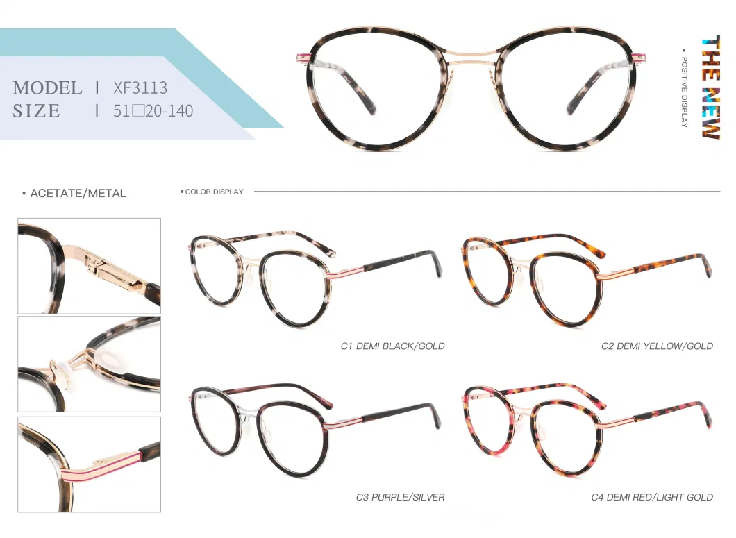 Round Shape Unique Design for Women Metal with Acetate Eyewear Optical Frames